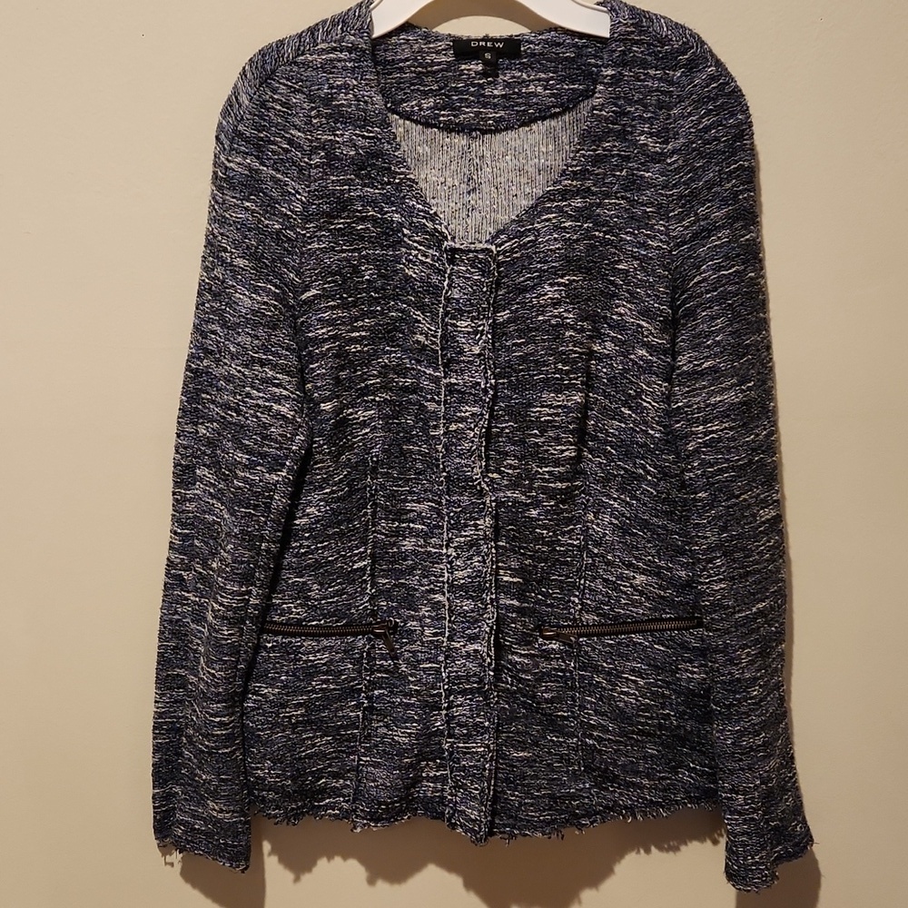 ❤️ DREW SNAP FRONT TWEED FRINGE HEM V-NECK SWEATER CARDIGAN, SMALL